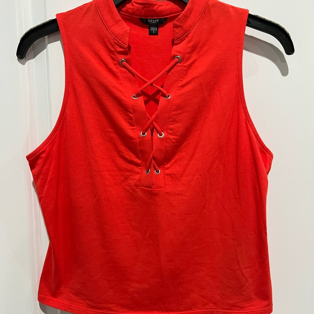 Guess Red Lace up Crop Top, Sz S